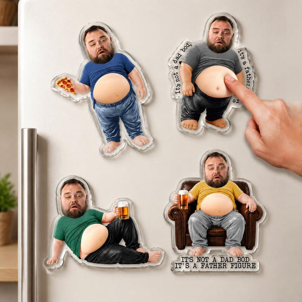 Personalized Dad Portrait From Photo Fridge Magnet, Funny Face Gift For Dad Bod