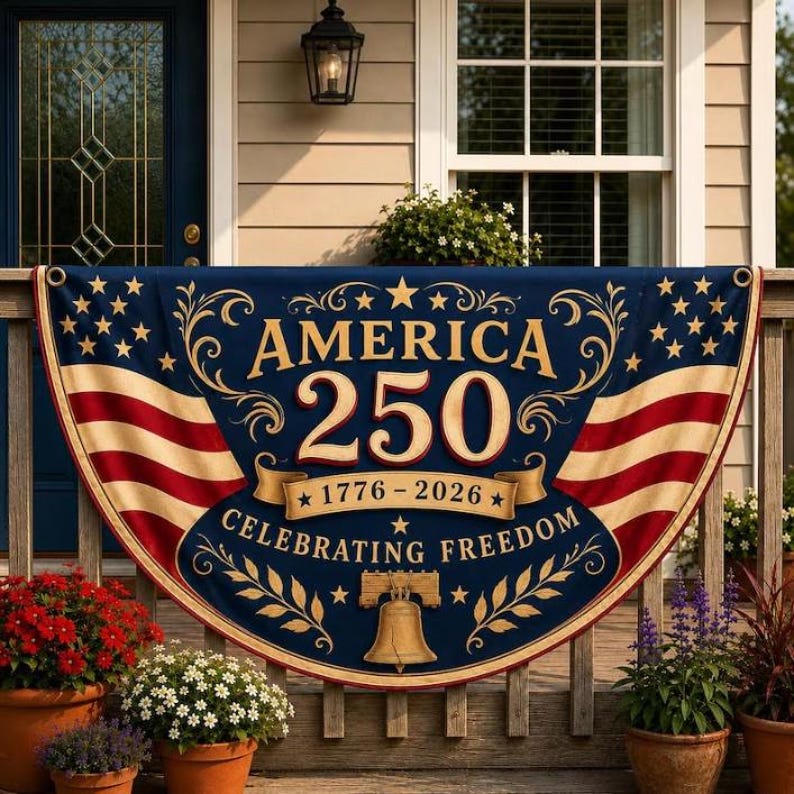 America 250th Anniversary Banner, Semicircle Bunting Flag, USA 1776–2026 Outdoor Banner