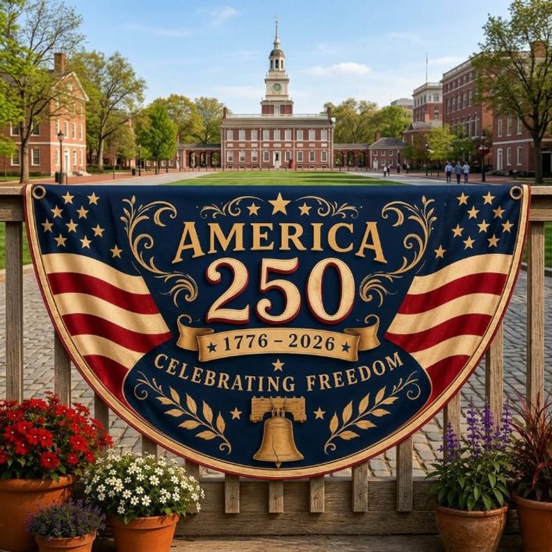 America 250th Anniversary Banner, Semicircle Bunting Flag, USA 1776–2026 Outdoor Banner