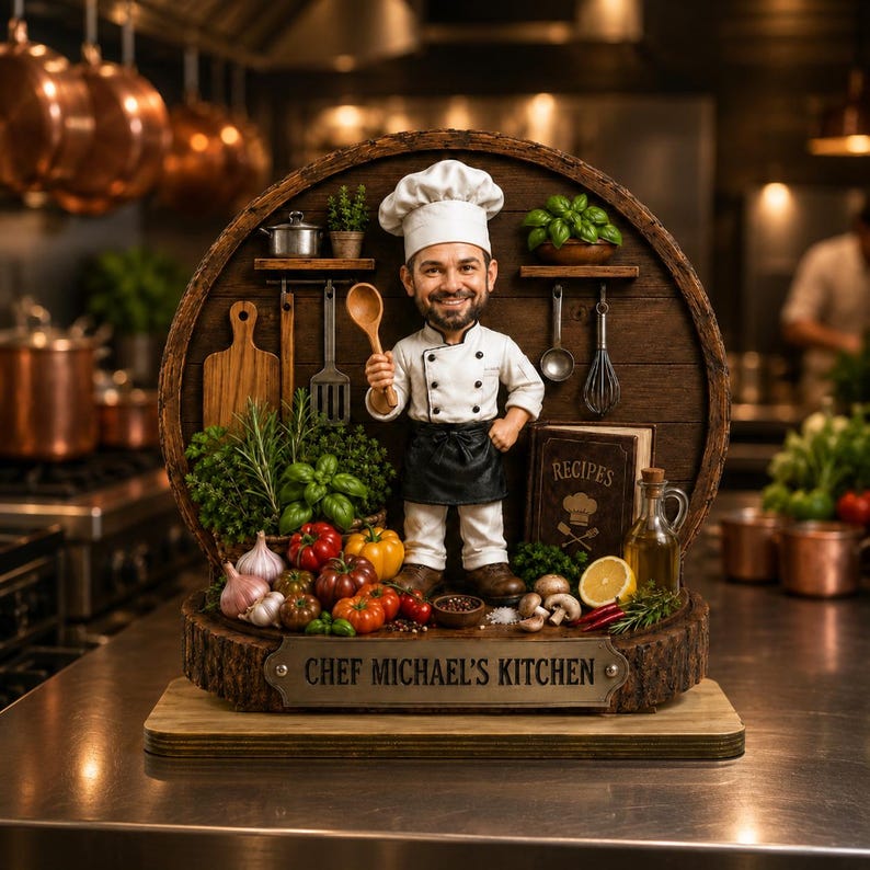Personalized Chef with Photo Wooden Plaque, Custom Kitchen Decor, Cooking Lover Gift