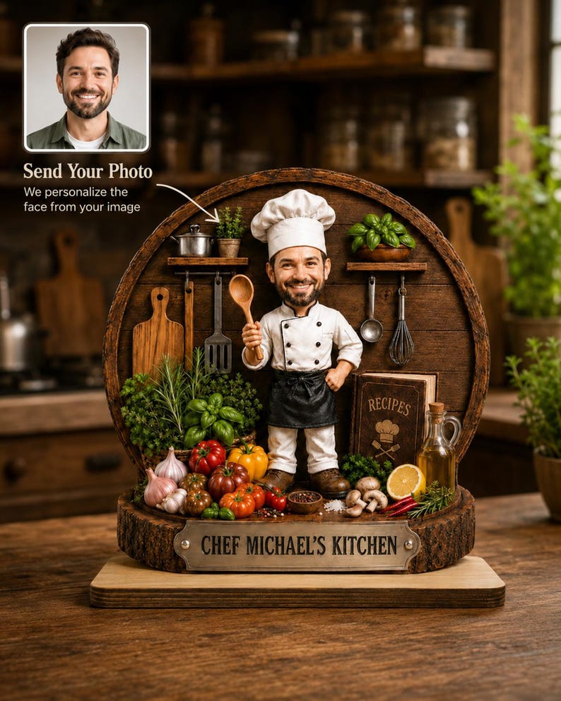 Personalized Chef with Photo Wooden Plaque, Custom Kitchen Decor, Cooking Lover Gift