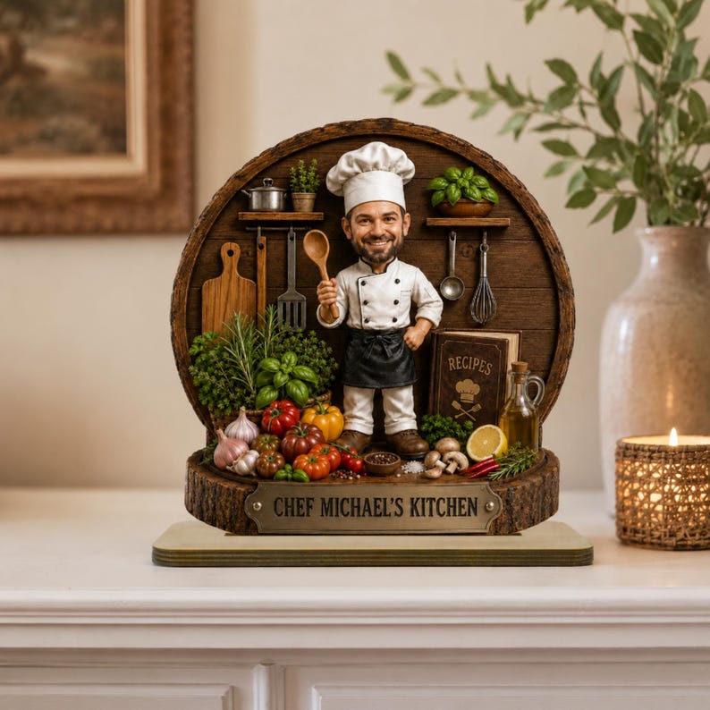 Personalized Chef with Photo Wooden Plaque, Custom Kitchen Decor, Cooking Lover Gift