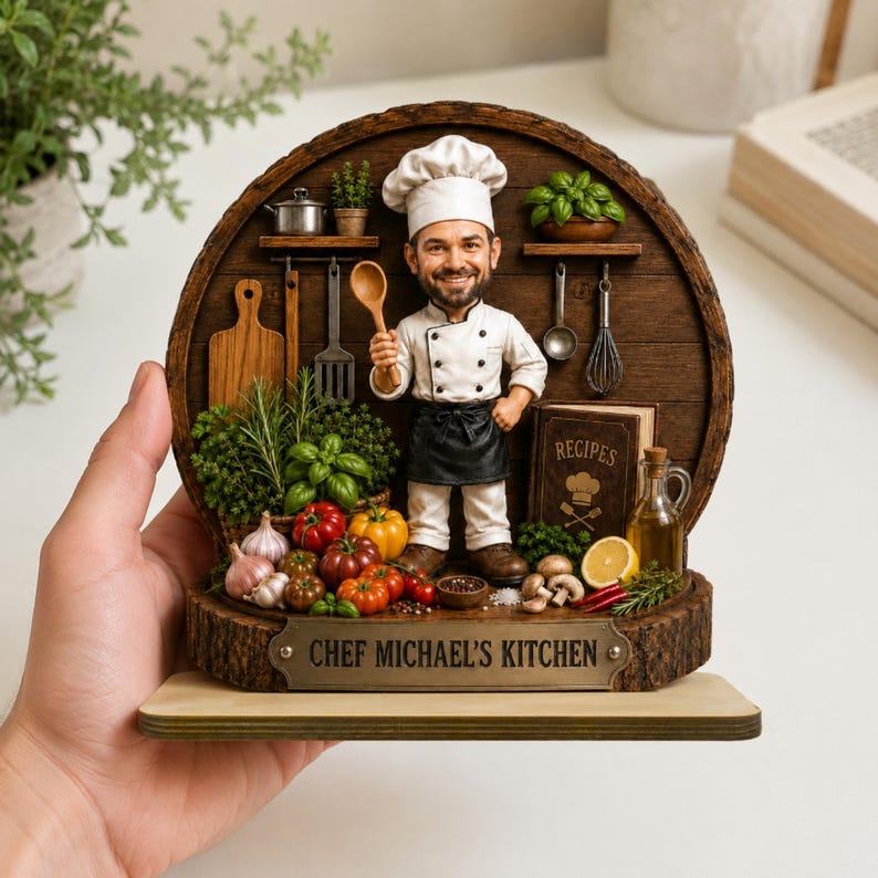 Personalized Chef with Photo Wooden Plaque, Custom Kitchen Decor, Cooking Lover Gift