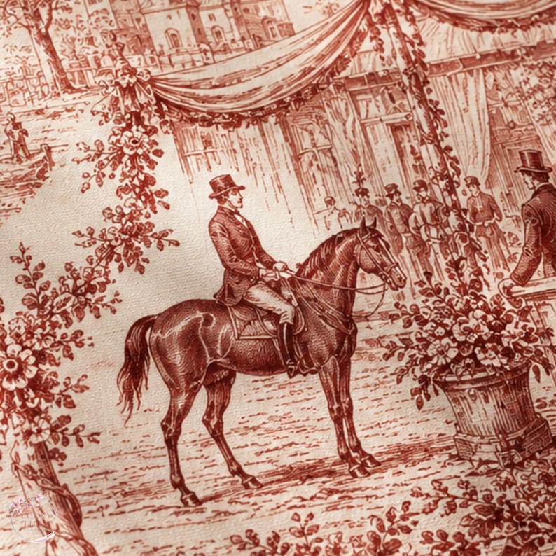 Red Toile Equestrian Mahjong Mat, American Mahjong Mat, Horse Racing Garden, French Country Toile Mahjong Gift