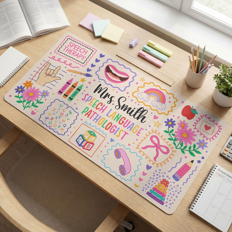 Custom Speech Therapist Desk Mat, Speech Language Pathologist Keyboard Cover Gift