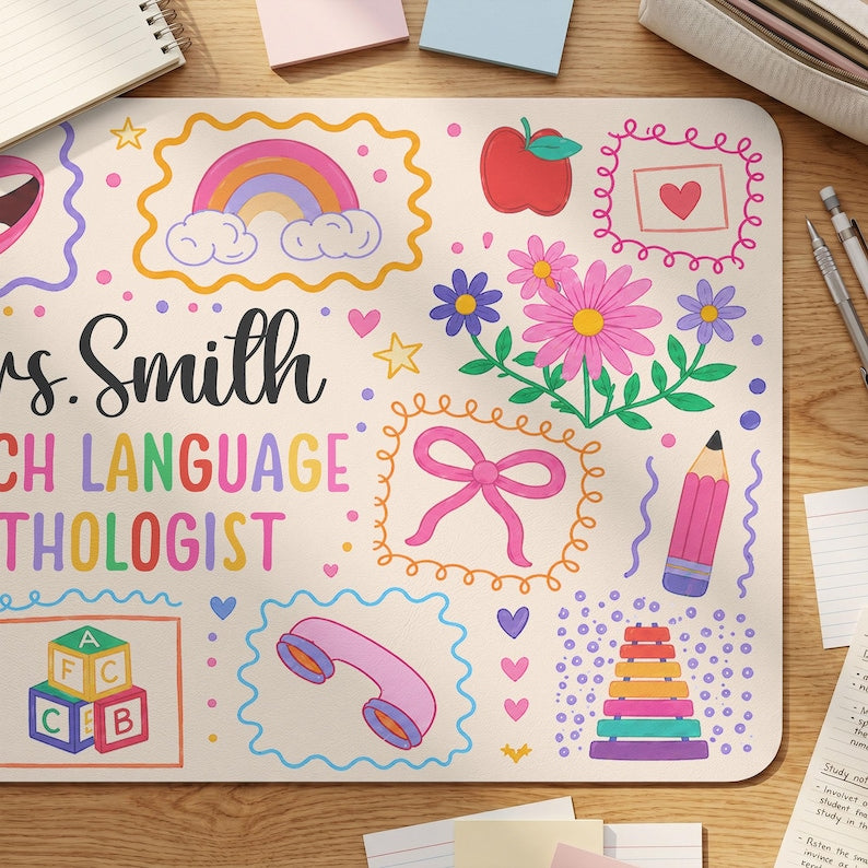 Custom Speech Therapist Desk Mat, Speech Language Pathologist Keyboard Cover Gift