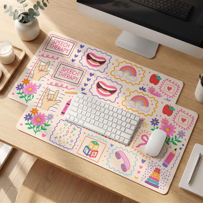 Custom Speech Therapist Desk Mat, Speech Language Pathologist Keyboard Cover Gift