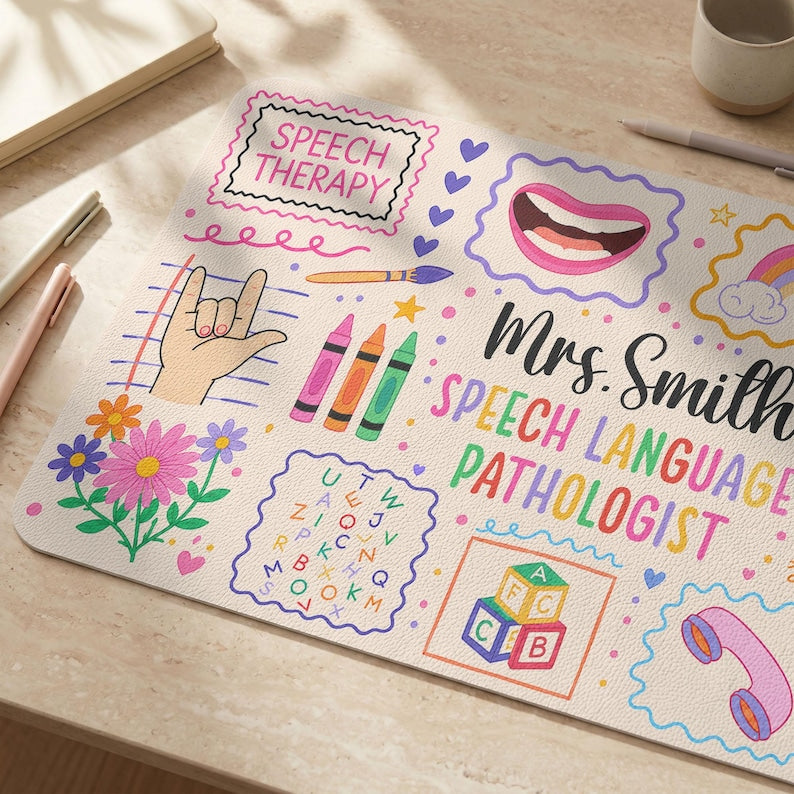 Custom Speech Therapist Desk Mat, Speech Language Pathologist Keyboard Cover Gift