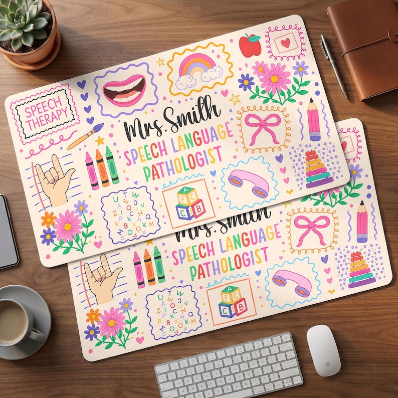 Custom Speech Therapist Desk Mat, Speech Language Pathologist Keyboard Cover Gift