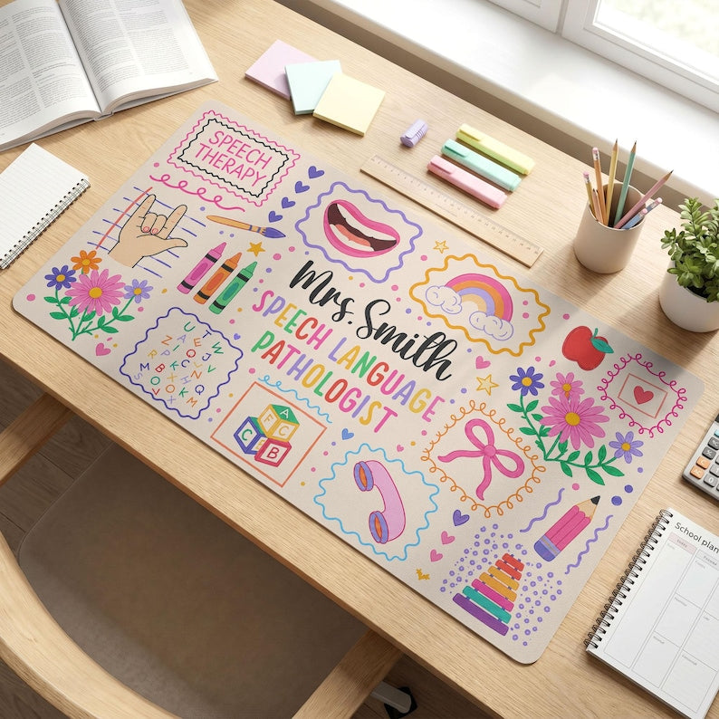Custom Speech Therapist Desk Mat, Speech Language Pathologist Keyboard Cover Gift