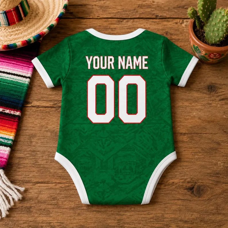 Personalized Mexico Baby Bodysuit, Custom Name Newborn Sports Jersey Onesie