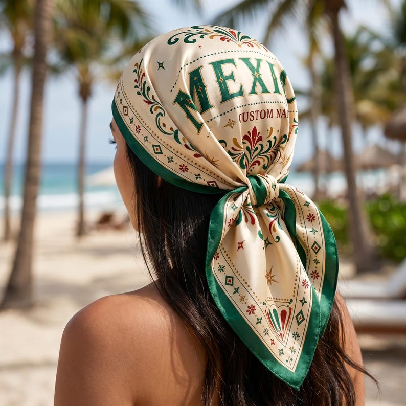 Personalized Satin Scarf, Custom Name Mexican Folk Art Scarf