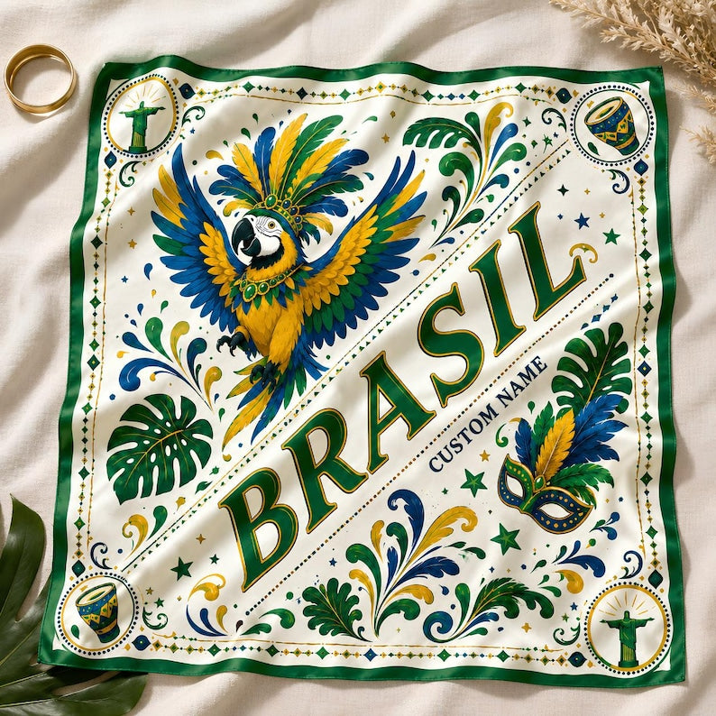 Personalized Brazil Satin Scarf, Custom Brazil Bandana, Football Fan Hair Wrap