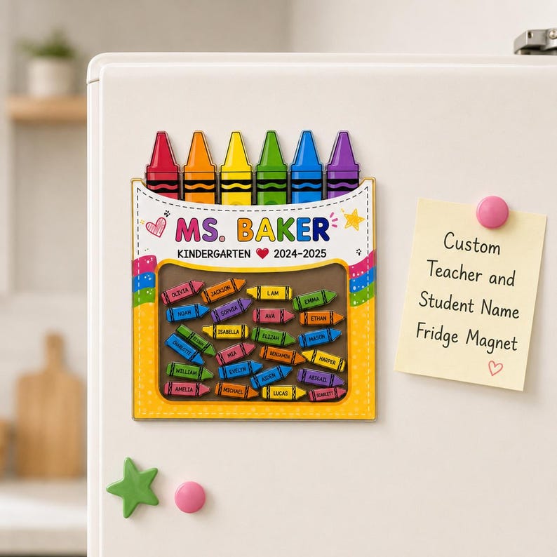 Custom Classroom Crayon Magnet, Teacher Appreciation Gift, Personalized Student Name Magnet