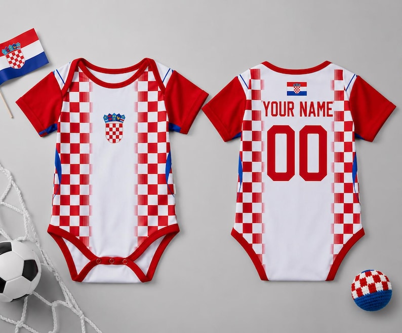 Personalized Croatia Baby Bodysuit, Custom Name Soccer Baby Outfit