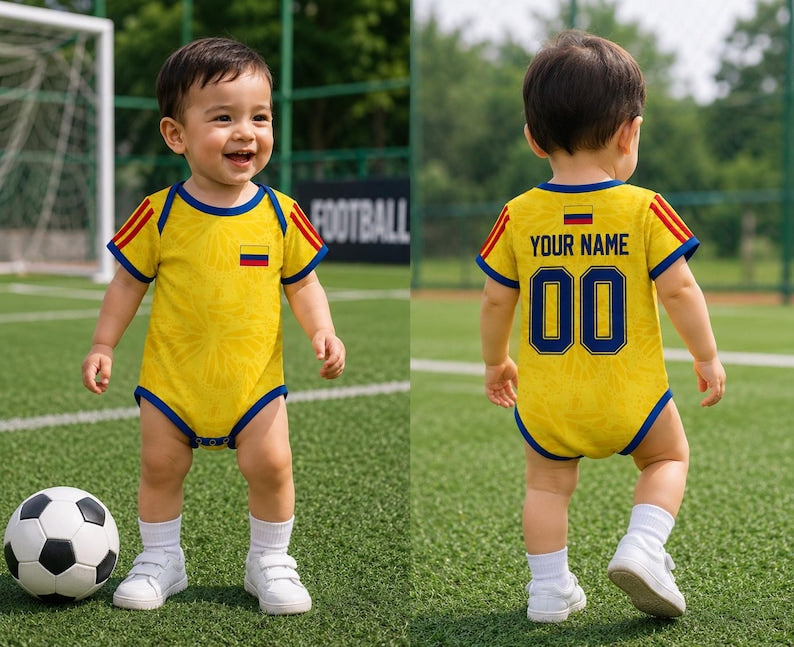 Personalized Colombia Baby Bodysuit, Custom Name Soccer Baby Outfit