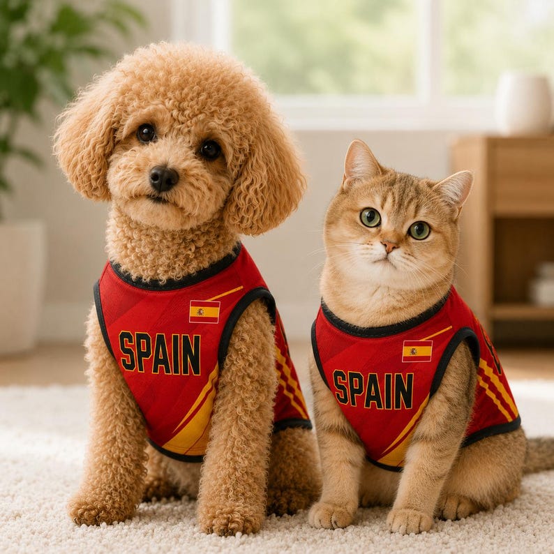 Personalized Spain Pet Soccer Jersey, Custom Name Number Jersey for Dog Cat