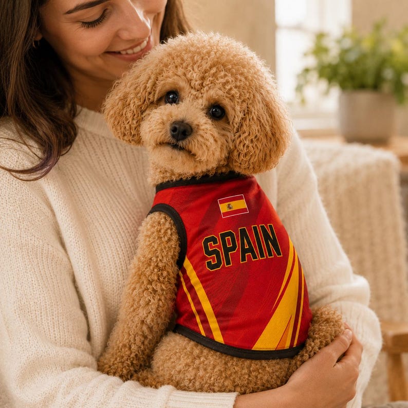 Personalized Spain Pet Soccer Jersey, Custom Name Number Jersey for Dog Cat