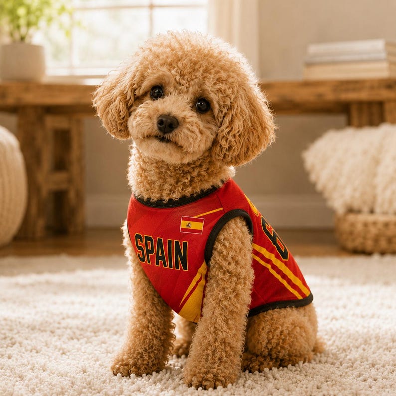 Personalized Spain Pet Soccer Jersey, Custom Name Number Jersey for Dog Cat