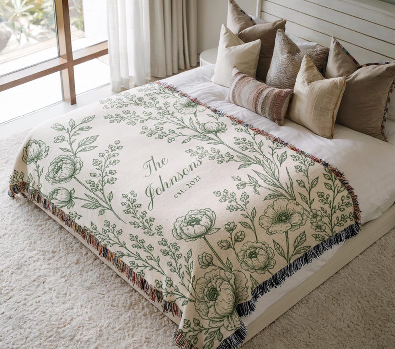 Personalized Woven Blanket, Anniversary Gift For Couple, Custom Wedding Family Name Blanket