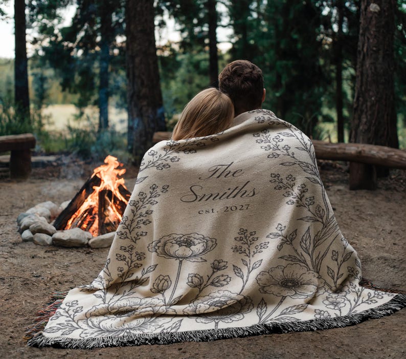 Personalized Woven Blanket, Anniversary Gift For Couple, Custom Wedding Family Name Blanket