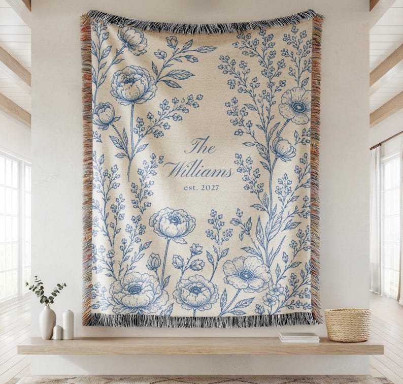 Personalized Woven Blanket, Anniversary Gift For Couple, Custom Wedding Family Name Blanket