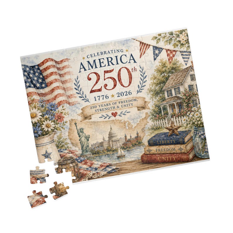 America 250th Anniversary Puzzle, Patriotic Cottagecore Jigsaw Puzzle