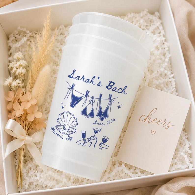 Personalized Frosted Plastic Cups, Beach Bachelorette Party Cups, Bach Club Cups, Pool Party Favor