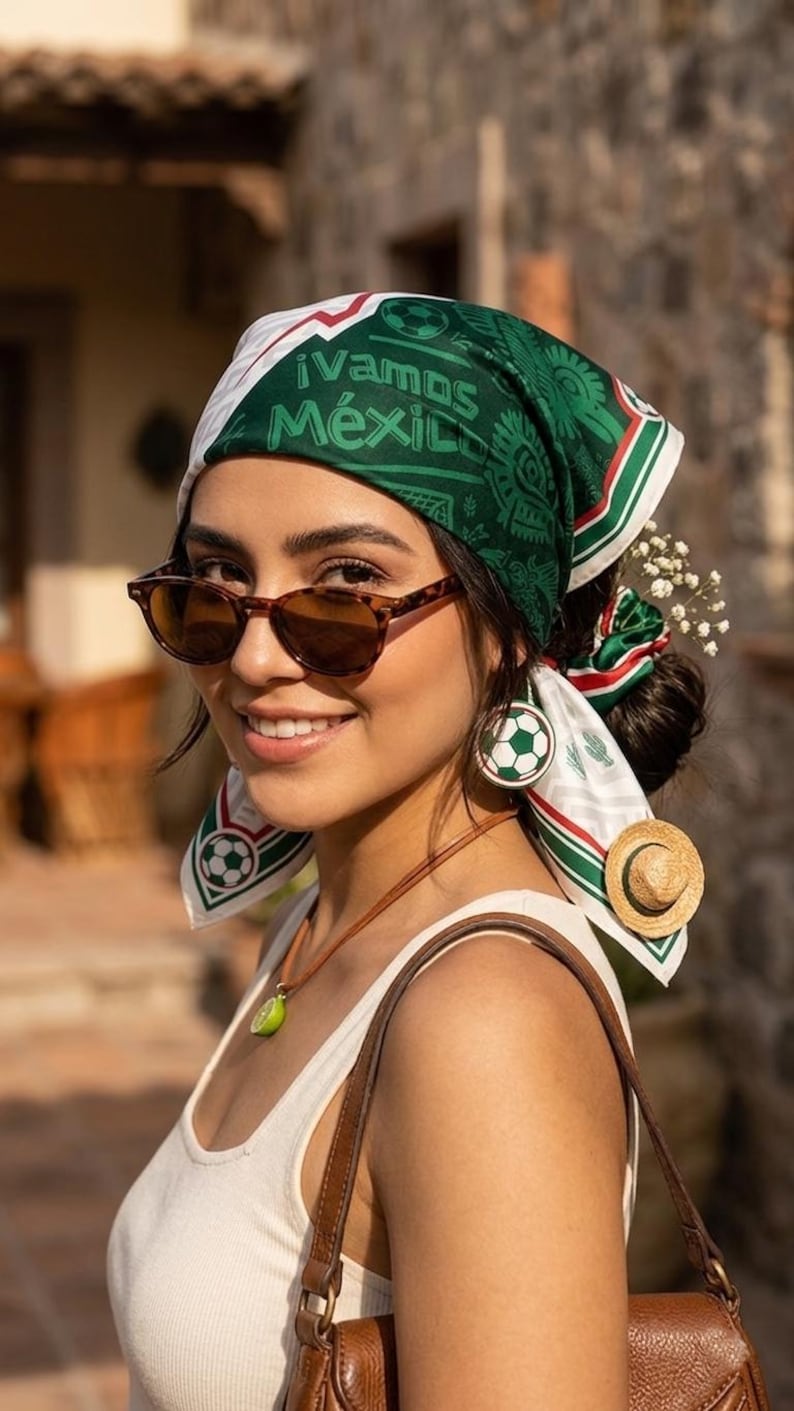 Mexico Soccer Satin Scarf, Mexican Football Fan Bandana, Mexico Flag Head Scarf, Sports Lover Gift