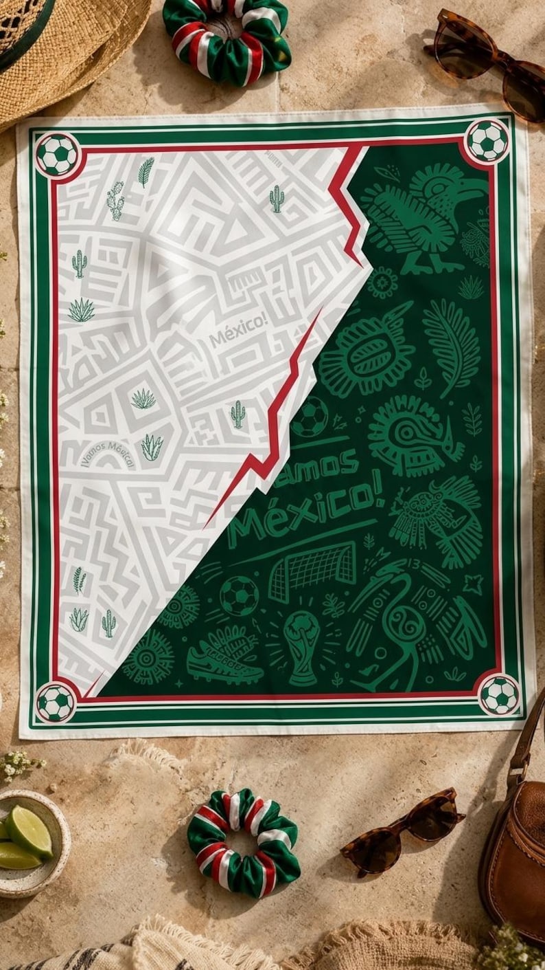 Mexico Soccer Satin Scarf, Mexican Football Fan Bandana, Mexico Flag Head Scarf, Sports Lover Gift