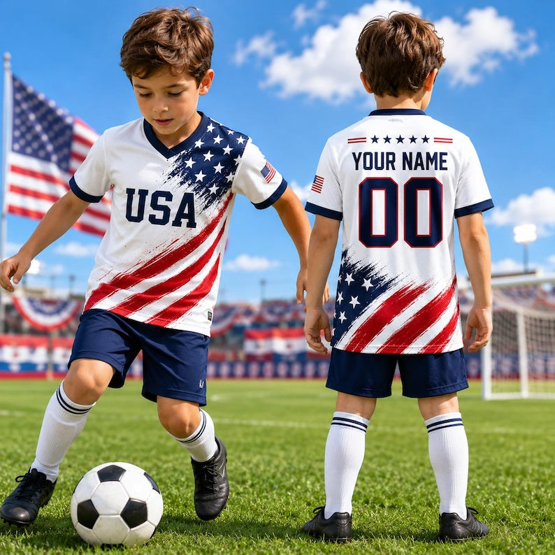 Personalized Kids USA Soccer Jersey, Custom Name Number Child Shirt