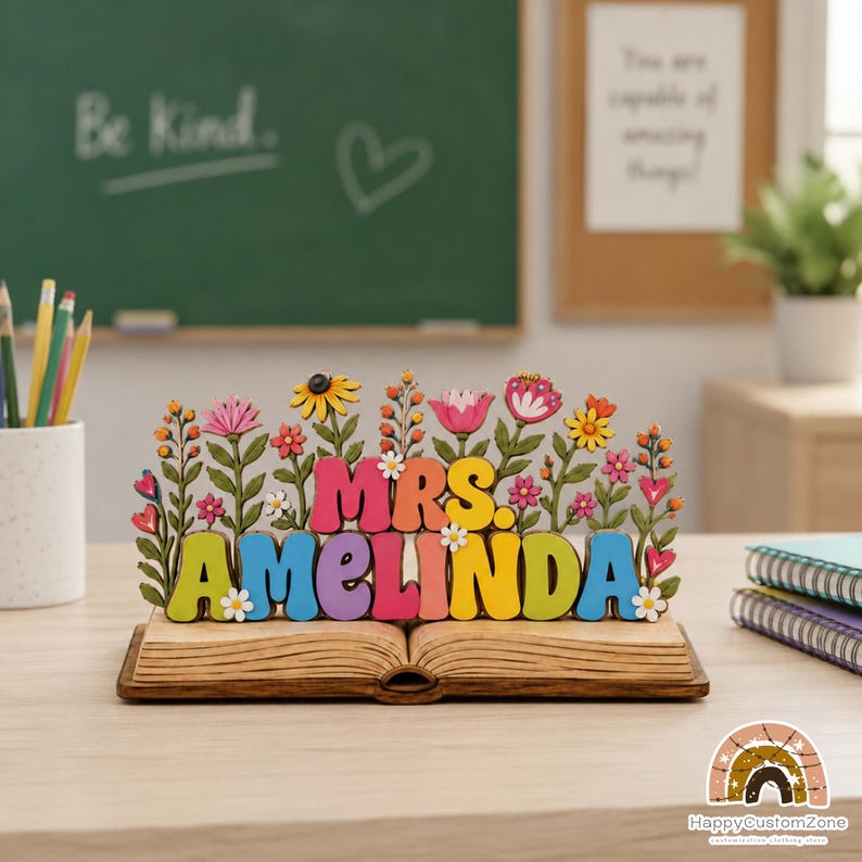 Custom Teacher Desk Name 2D FLAT Wooden Block, Back To School Gift For Teachers Appreciation