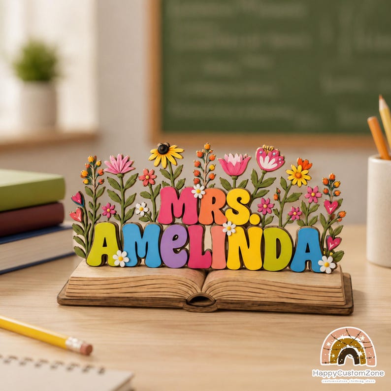 Custom Teacher Desk Name 2D FLAT Wooden Block, Back To School Gift For Teachers Appreciation