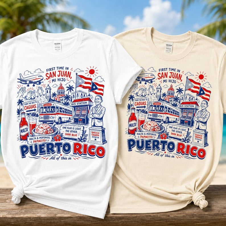 First Time In San Juan Puerto Rico T-Shirt - PR Viral Meme Video Song Vacation