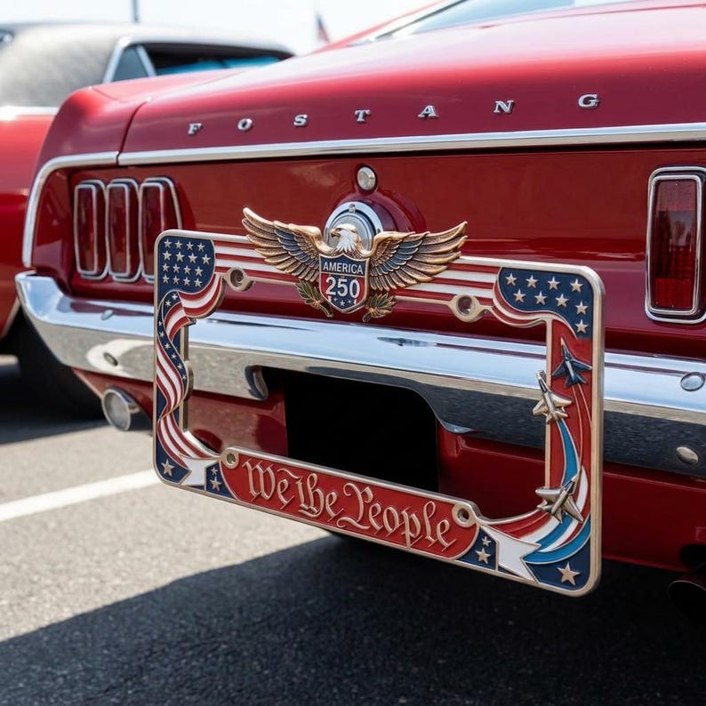 Patriotic We The People License Plate Frame, America 250th Anniversary Metal Car Tag Holder