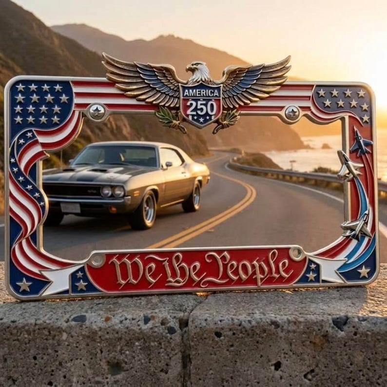 Patriotic We The People License Plate Frame, America 250th Anniversary Metal Car Tag Holder
