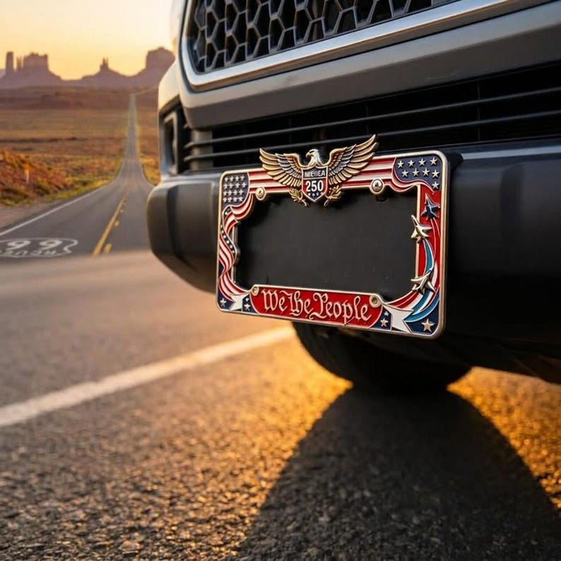 Patriotic We The People License Plate Frame, America 250th Anniversary Metal Car Tag Holder