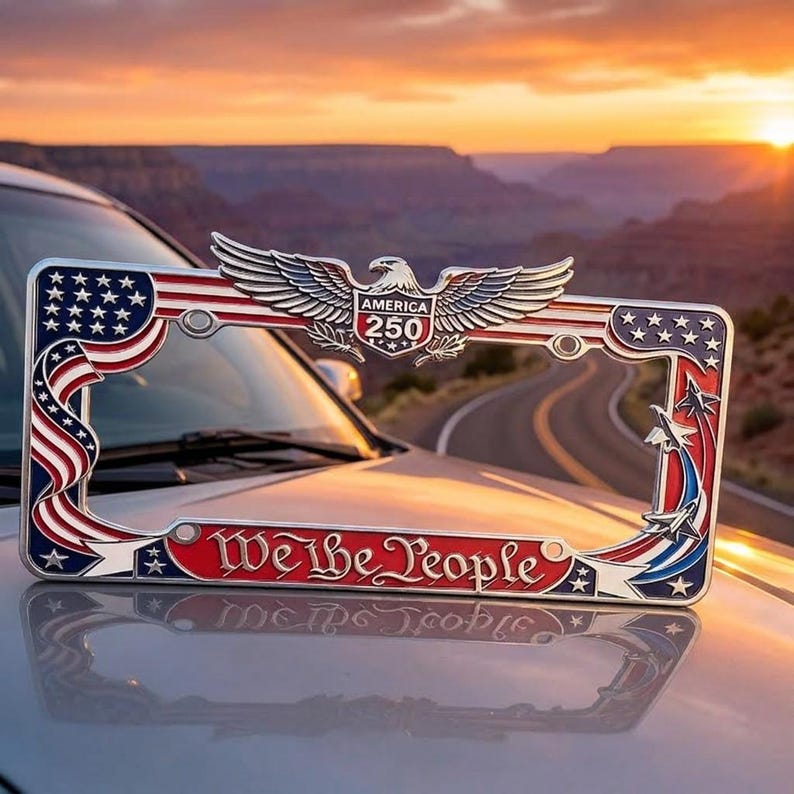 Patriotic We The People License Plate Frame, America 250th Anniversary Metal Car Tag Holder