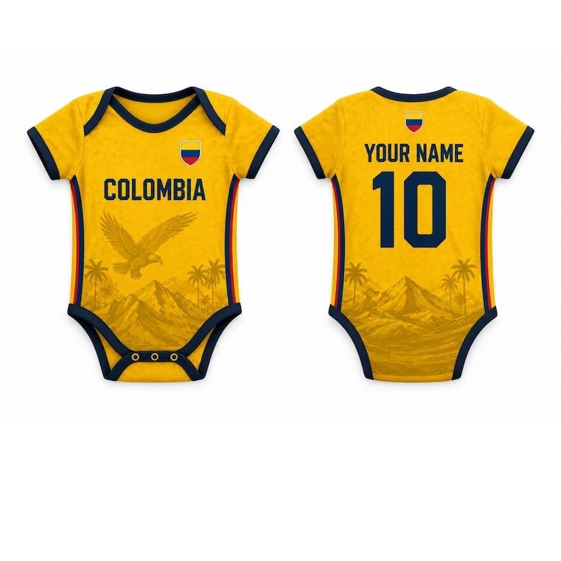 Personalized Colombia Baby Bodysuit, Custom Name Soccer Baby Outfit