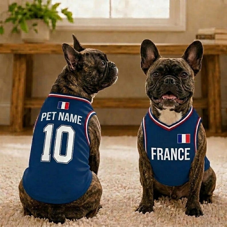 Personalized France Soccer Pet Jersey, Custom Back Name Number Blue Fan Shirt for Pet