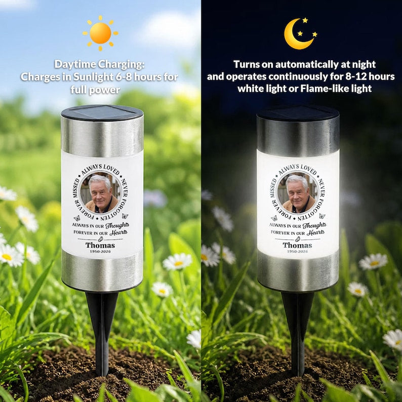 Personalized Memorial Solar Light, Custom Photo Remembrance Garden Stake