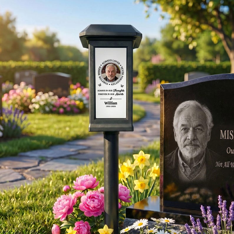 Personalized Forever in My Hearts Waterproof Photo Solar Garden Stake Light with Custom Name Year Outdoor Yard Decor