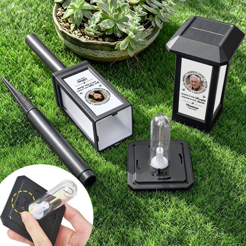 Personalized Forever in My Hearts Waterproof Photo Solar Garden Stake Light with Custom Name Year Outdoor Yard Decor