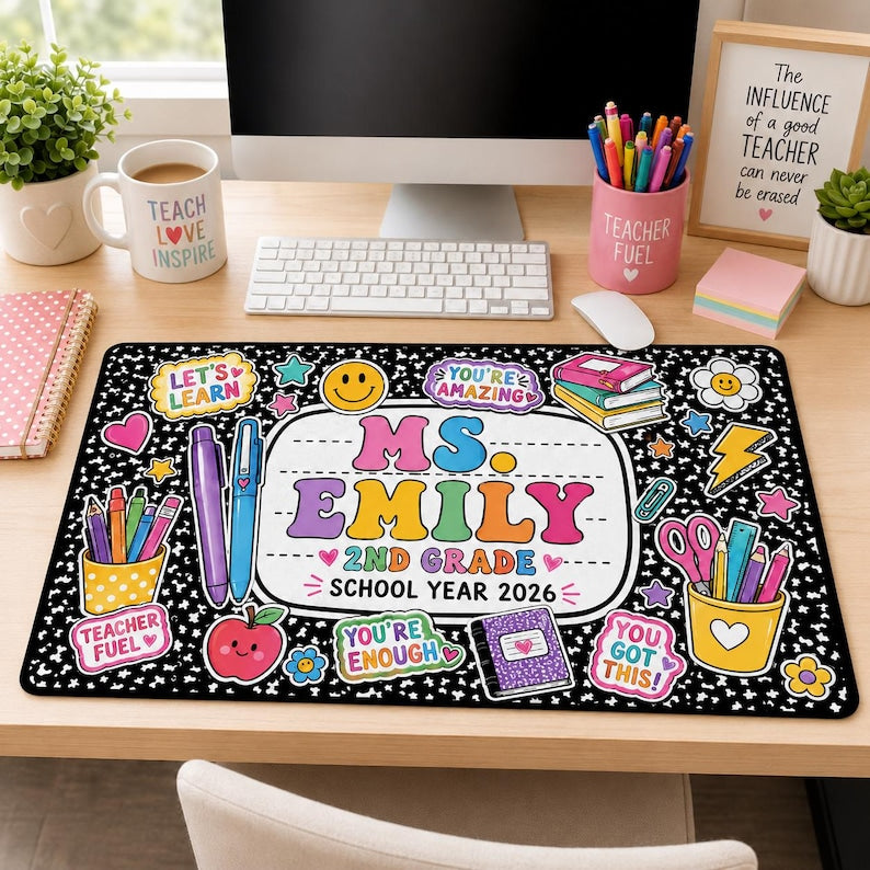 Personalized Teacher Mouse Pad, Composition Book Desk Mat, Teacher Appreciation Gift