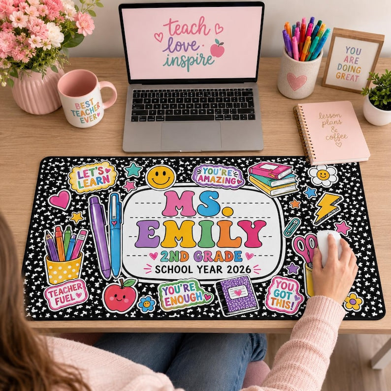 Personalized Teacher Mouse Pad, Composition Book Desk Mat, Teacher Appreciation Gift