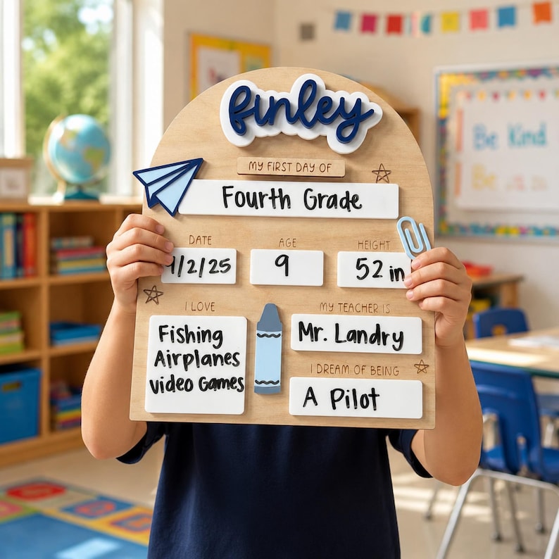 Last Day of School Sign Photo Prop First Day of School Sign Reusable Personalized School Sign for Kid
