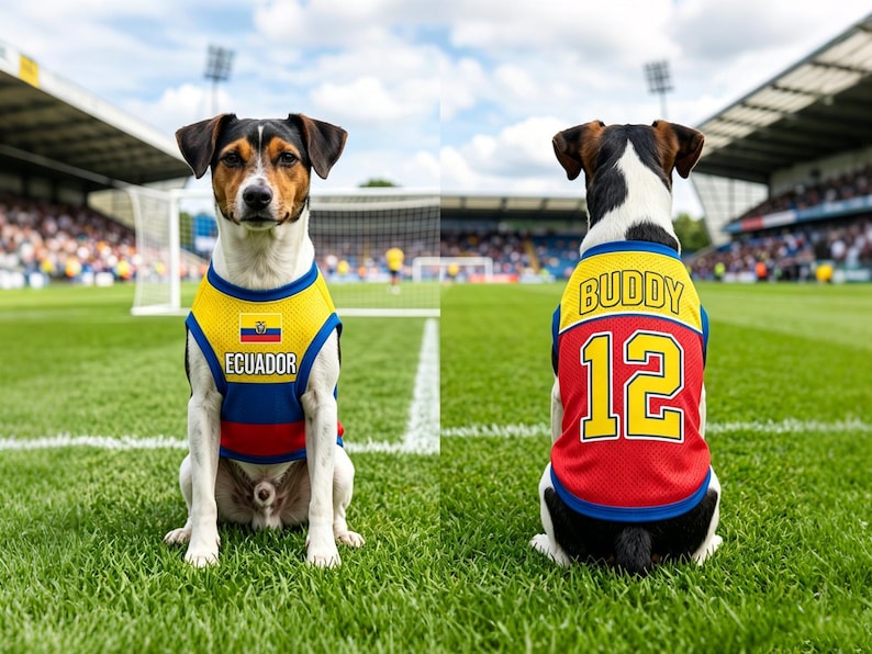 Personalized Ecuador Mesh Pet Soccer Jersey, Ecuador Name Number Puppy Sportswear