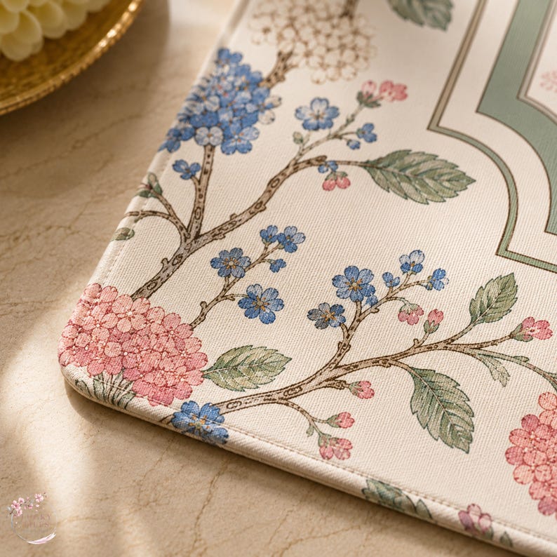The Hydrangea Vine Mahjong Mat, Chinoiserie Floral Game Mat, Custom Monogram Mahjong Mat