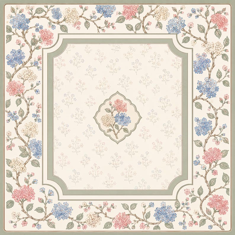 The Hydrangea Vine Mahjong Mat, Chinoiserie Floral Game Mat, Custom Monogram Mahjong Mat
