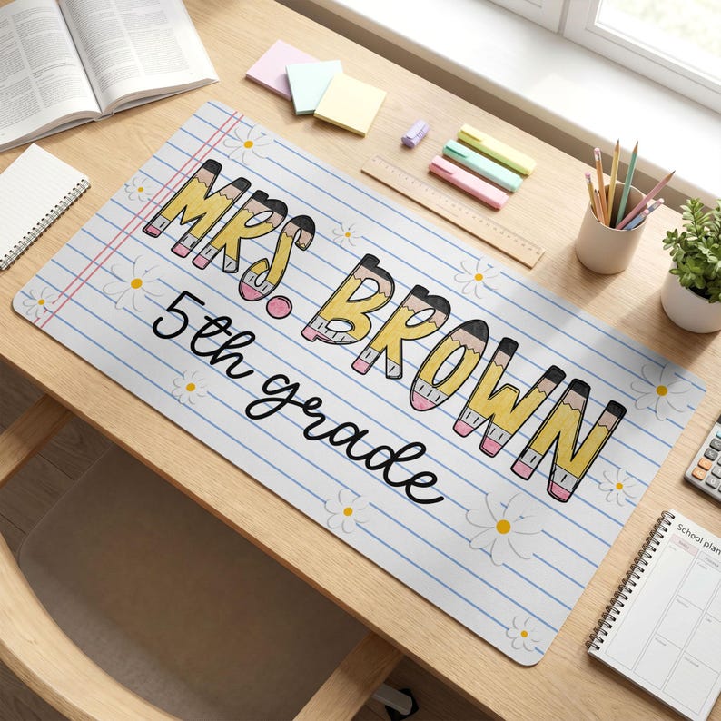 Personalized Teacher Mouse Pad, Custom Teacher Desk Mat With Name, New Teacher Gifts